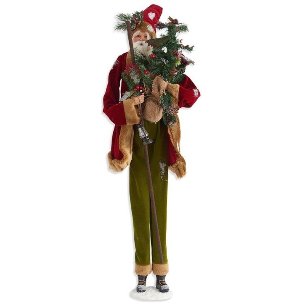 38" Santa with Walking Stick, Lantern & Tree