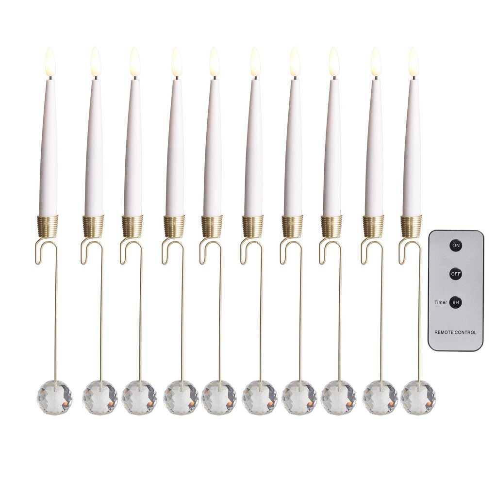 Set of 10 Lighted Candle Ornaments with Remote