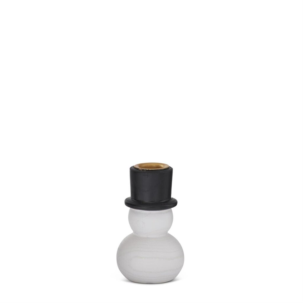 4" White & Black Wood Snowman Taper Candleholder
