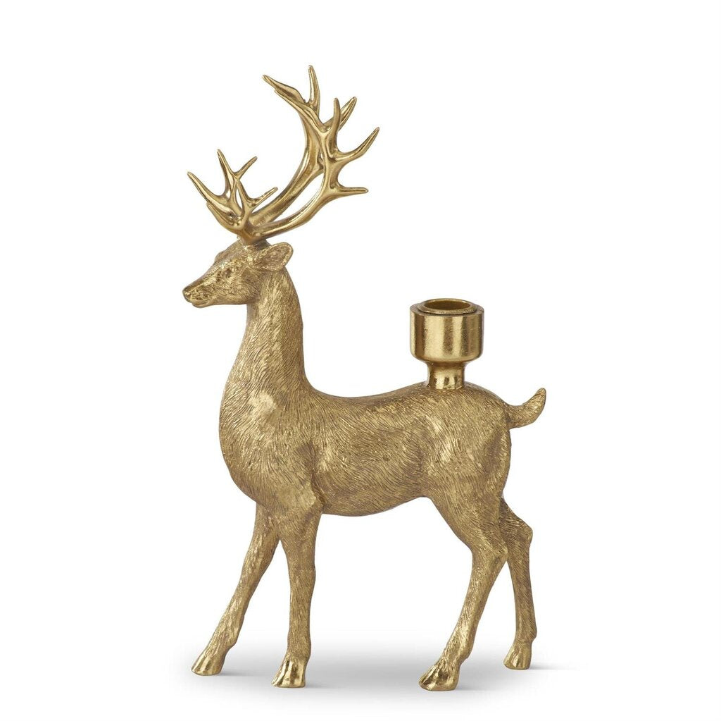 11.75" Gold Resin Deer Taper Candleholder