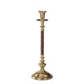 Small Brown Vegan Leather & Gold Taper Candleholder