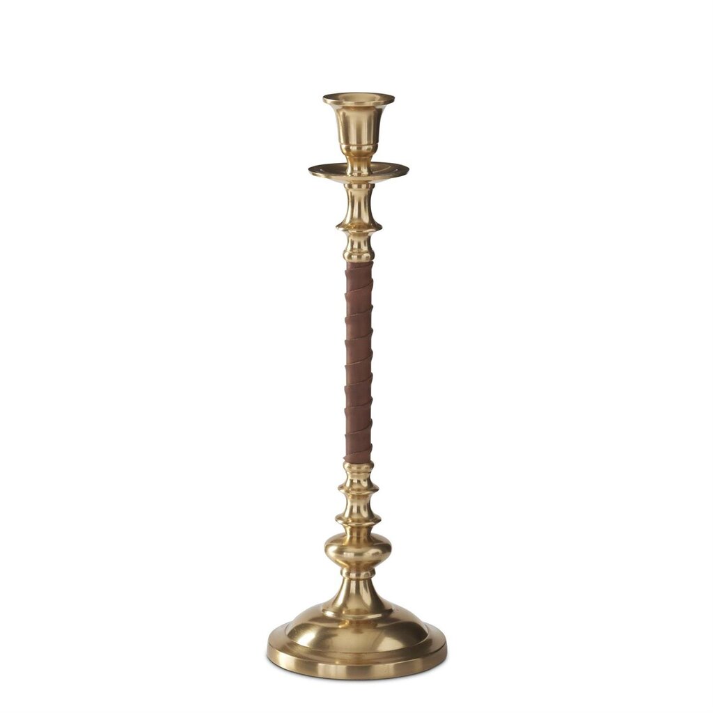 Small Brown Vegan Leather & Gold Taper Candleholder