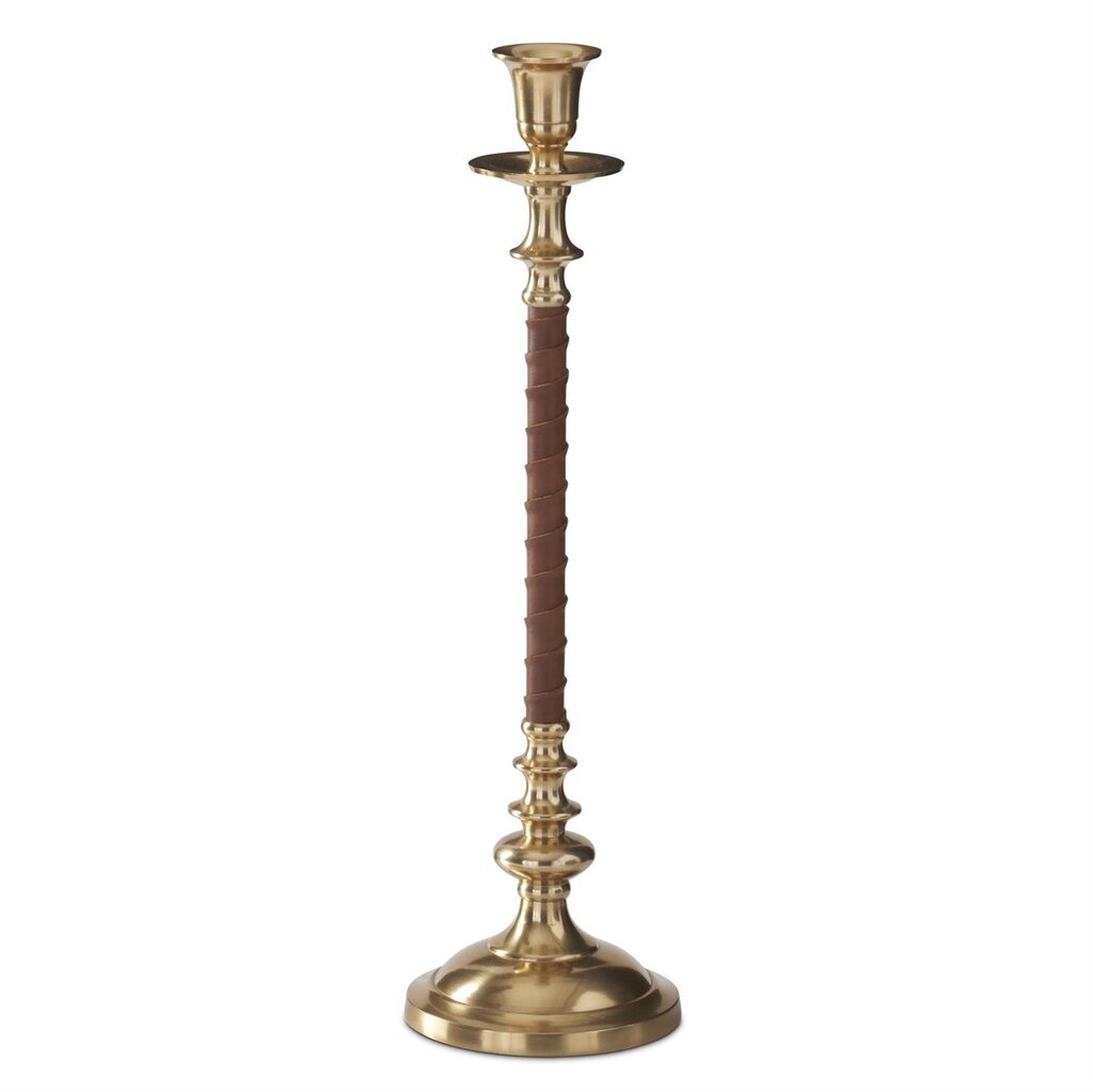 Large Brown Vegan Leather & Gold Taper Candleholder
