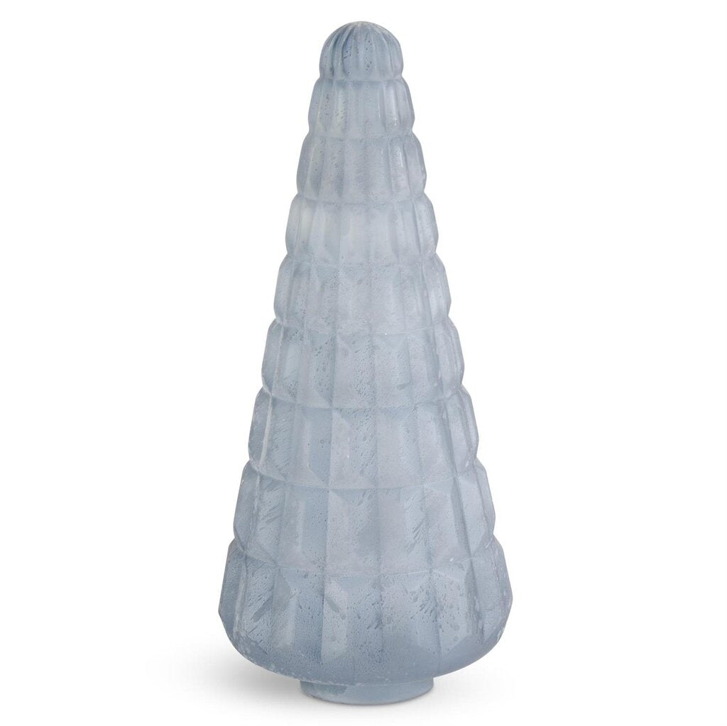 18" Embossed Frosted Light Blue Glass Tree