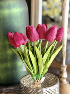 Real Touch Tulip Bouquet, 13.5" - Fuscia